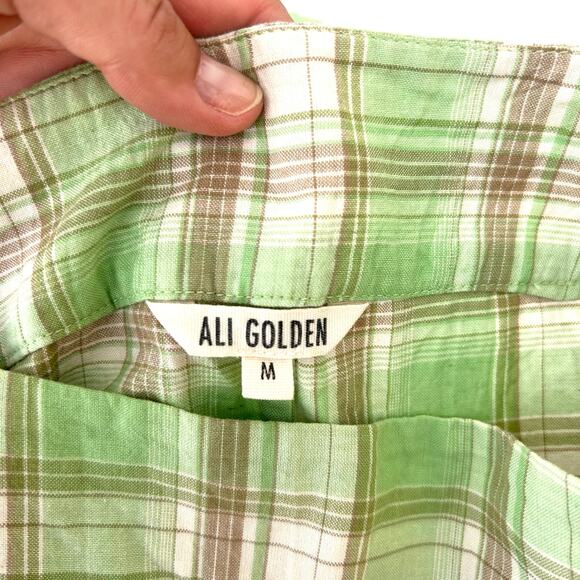 Ali Golden Pleated Pants Lime Green Plaid Cropped Wide Leg Medium High Waisted - Picture 4 of 6